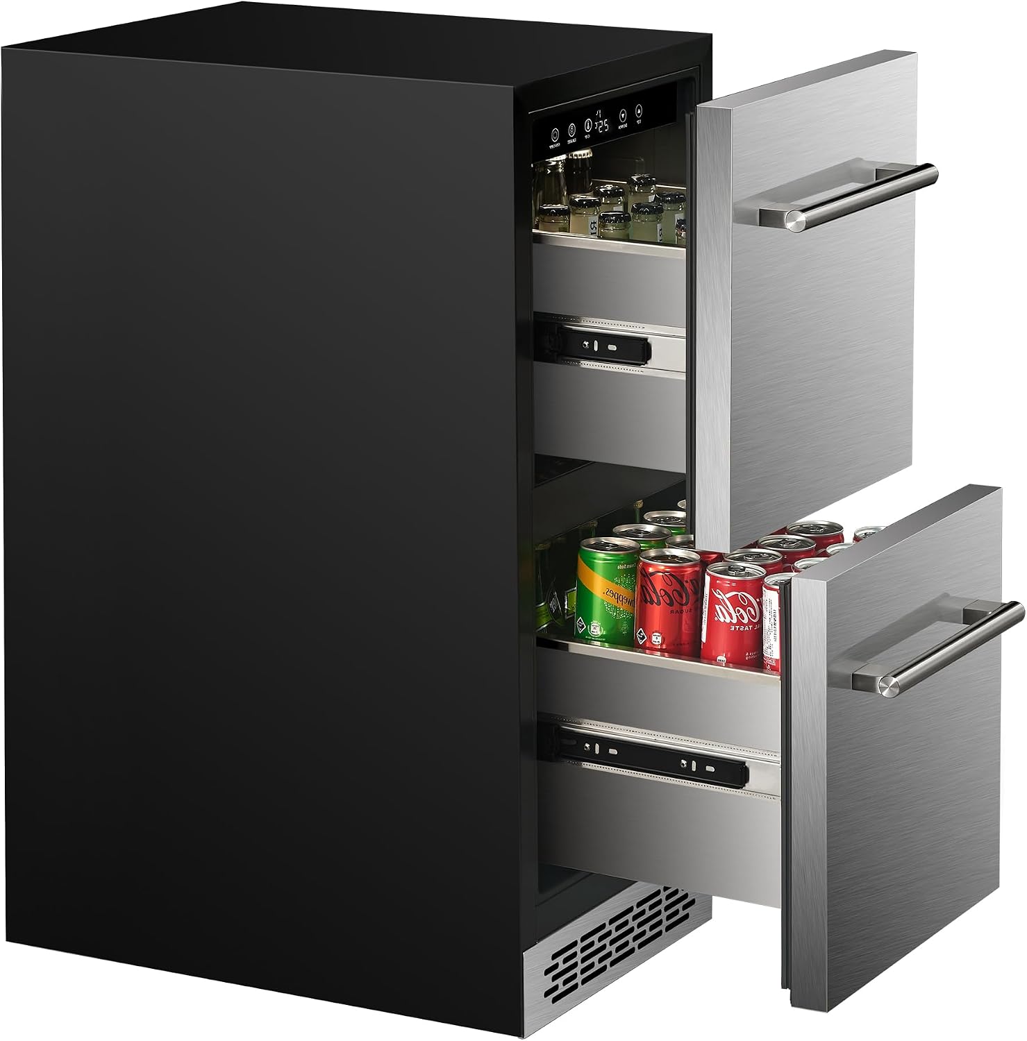 15 Inch Outdoor Drawer Fridge, Under Counter Double Drawer Beverage Refrigerator, 3.39 Cu.Ft., Silver, BC-96WS