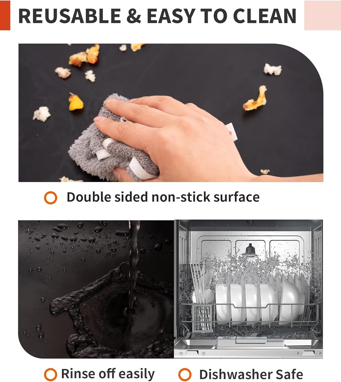 Buself Large Roll-Up Oven Liners – 17” x 75” Non-Stick, Reusable Heavy Duty Mats for Oven Bottom, Toaster & Oven Types – BPA & PFOA Free Kitchen Accessory (Black)