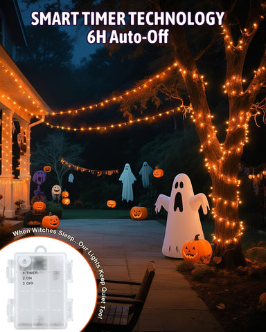 Halloween String Lights Battery Operated, Orange Lights with Timer Waterproof 16.4ft 50 LED Halloween Decorations for Outdoor Indoor Patio Party Garden Yard Decor