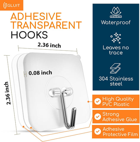 GLUIT Adhesive Wall Hooks for Hanging Heavy Duty No Drill, 22 lbs, 12 pcs