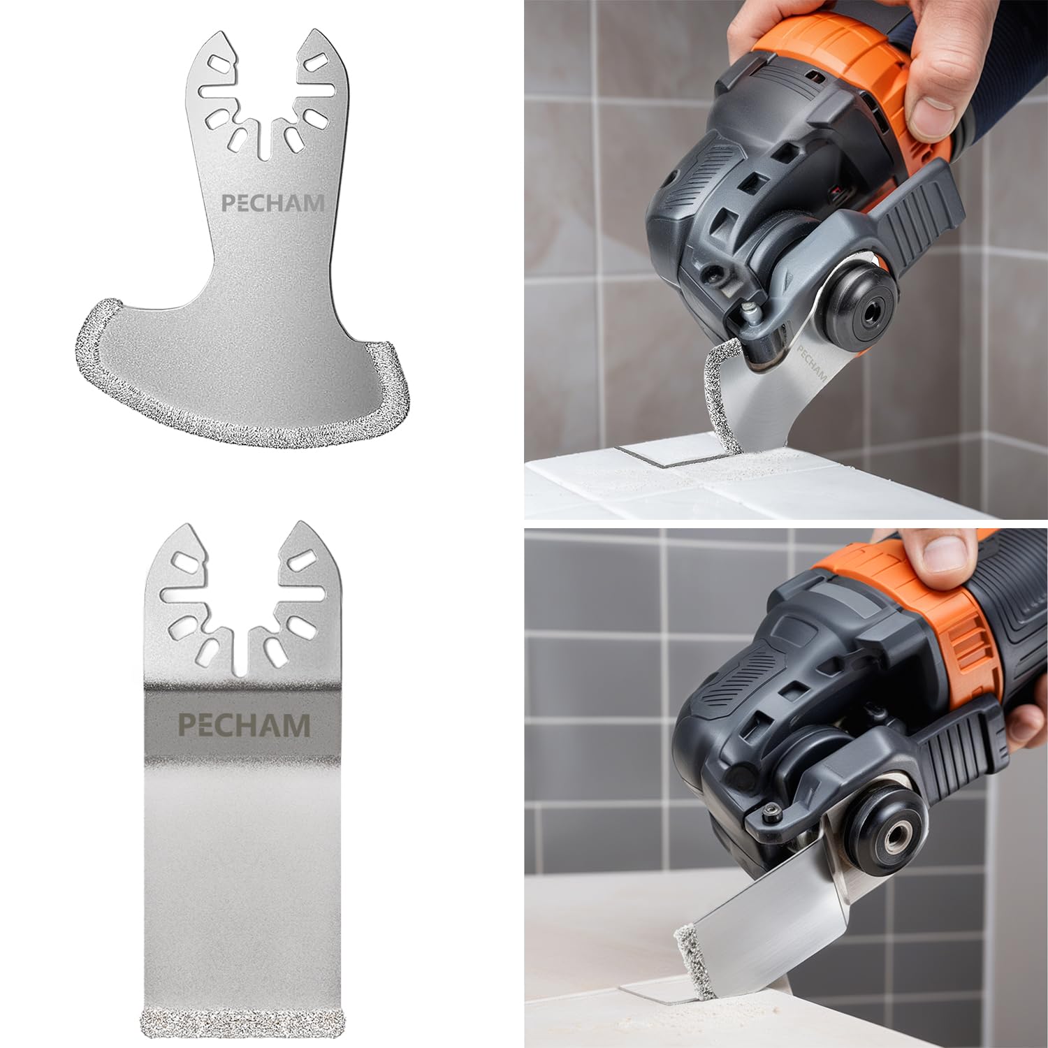 PECHAM 9PCS Diamond Oscillating Tool Blade, Multi Tool Blades Kits for Grout Removal and Soft Tile Cut, Fit Porter Cable Black & Decker Rockwell Ridgid Ryobi Milwaukee Chicago