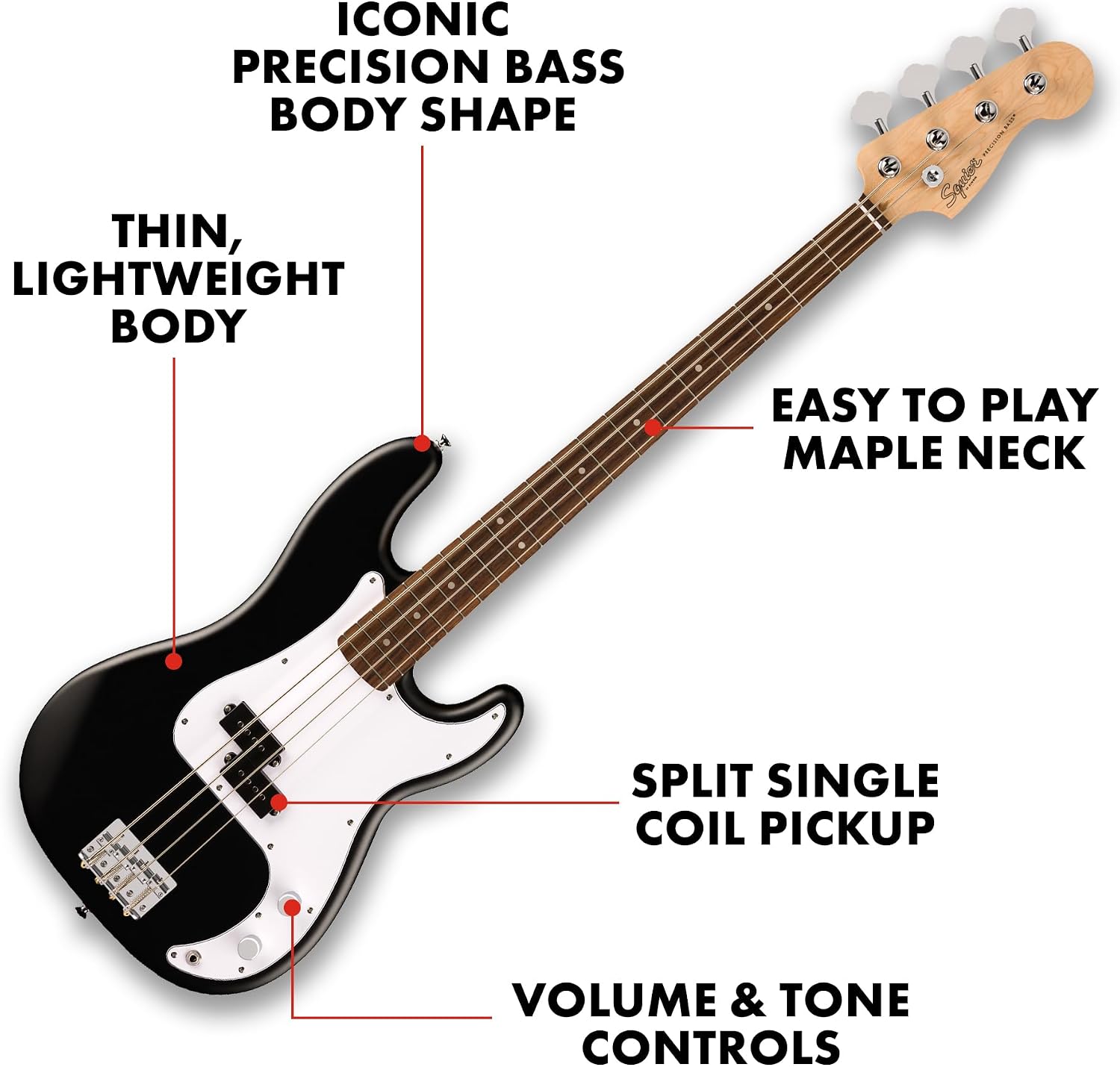 Fender Squier Debut Series Beginner Precision Bass Guitar Kit w/Amp, Black