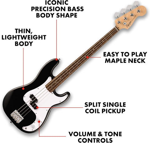 Fender Squier Debut Series Beginner Precision Bass Guitar Kit w/Amp, Black