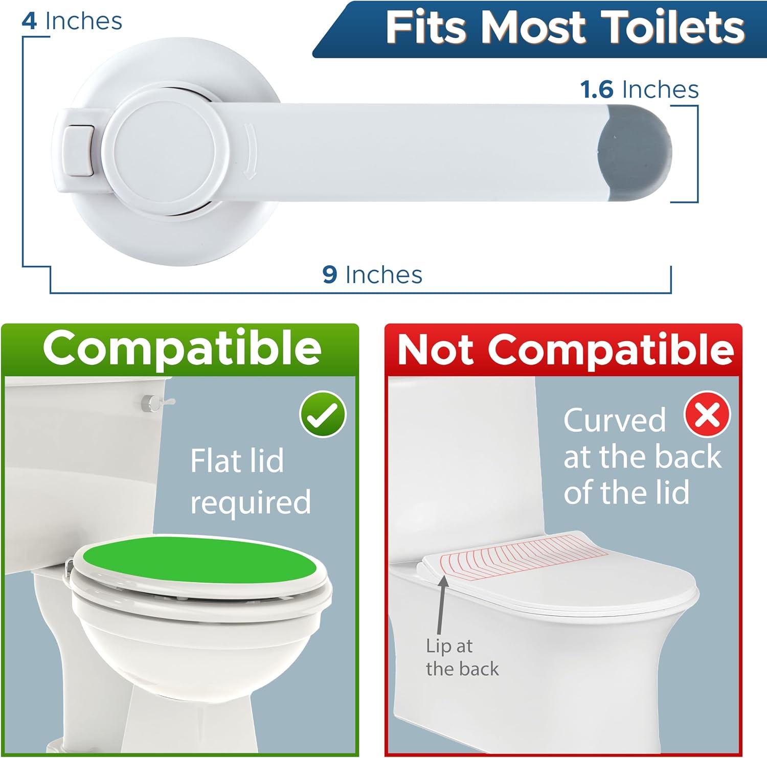 Baby Toilet Lock by Wappa Baby - 9"L x 4"W - Ideal Baby Proof Toilet Lid Lock - No Tools Needed Easy Installation with 3M Adhesive - Top Safety Toilet Seat Lock - Fits Most Toilets - White (1 Pack)