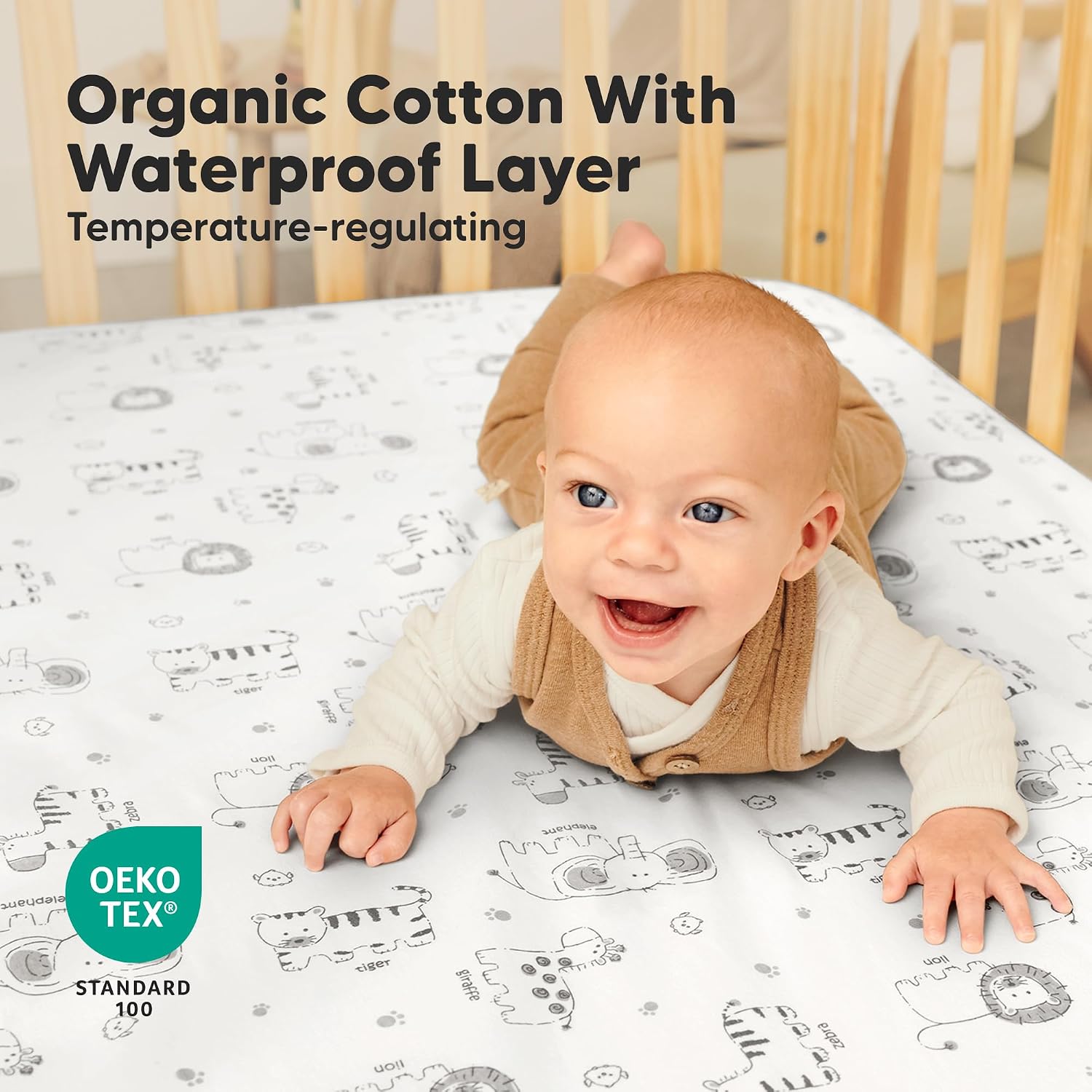2-Pack Waterproof Crib Sheets for Boys, Girls, 52x28 Fitted (KeaSafari)