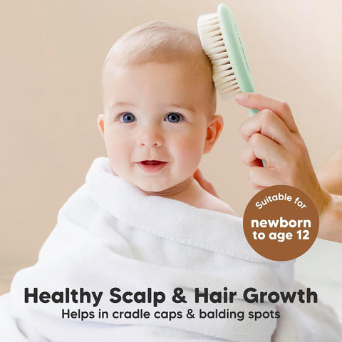 Wooden Baby Hair Brush Set for Newborns, Toddler Comb (Sage, Regular)