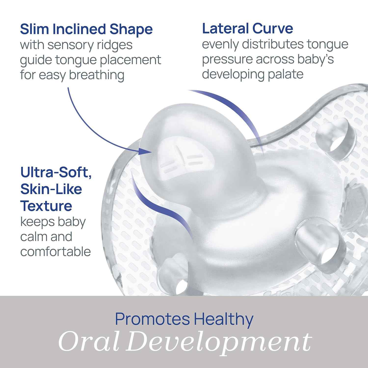 Chicco PhysioForma Luxe Orthodontic Pacifier for Babies 0-6 Months, One-Piece 100% Soft Silicone, Supports Breathing, Textured Shield & Handle, Included Sterilizing Case, BPA Free, 2-Pack, Crystal