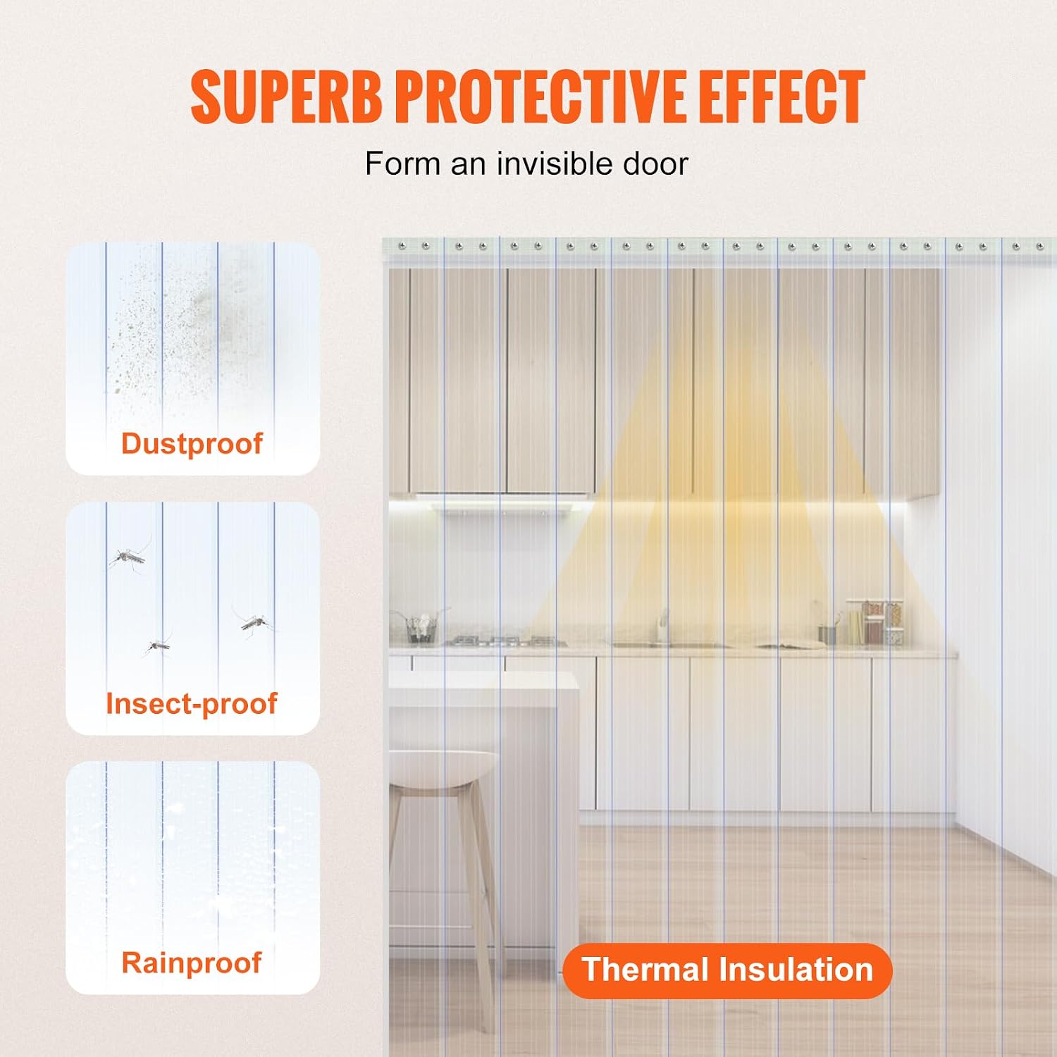 VEVOR Strip Door Curtain, 150' Length x 8" Width PVC Door Strip Bulk Roll, Walk in Freezer Cooler Curtain Strips for Supermarket, Garage, Warehouse, Pet Animal House，Commercial Entry Doors