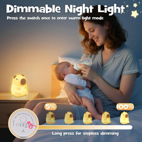 Cute Mini Capybara Night Light RGB Rechargeable for Nursery Bedroom