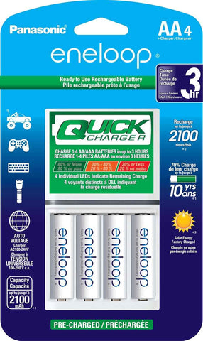 Eneloop Panasonic K-KJ55MCA4BA Advanced Individual Battery 3 Hour Quick Charger with 4 AA Rechargeable Batteries, White | 4 AA Rechargeable Batteries, 3 Hour Quick Charger
