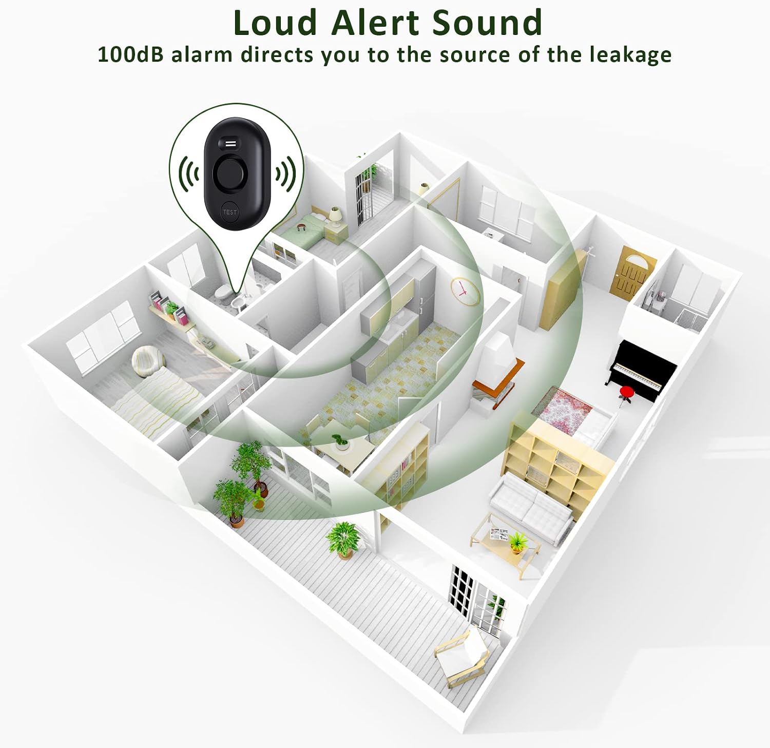 Water Leak Detector Sensor Alarm: Home Water Flooding Monitor Smart Sink Overflow Monitoring Adjustable Wet Moisture Alert Pipe Leakage Drip Detection Warning for Basement Floor (5 Sensor)