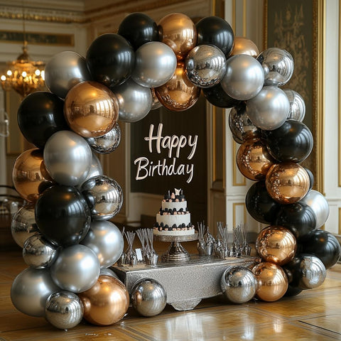 Bezente Black Silver and White Confetti Balloons Set 60pcs 12 inch