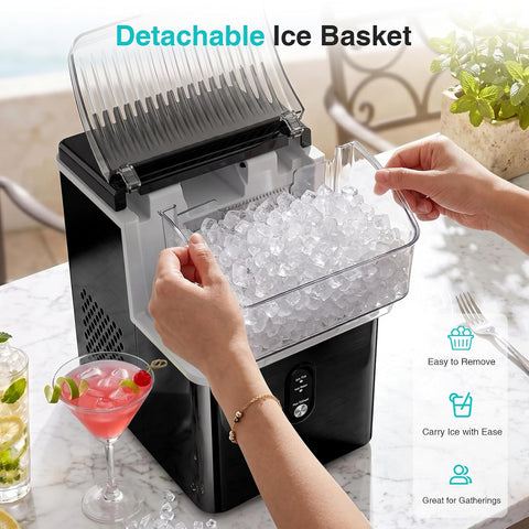Kismile Nugget Ice Maker Countertop, 35 lbs/Day, Stainless Steel