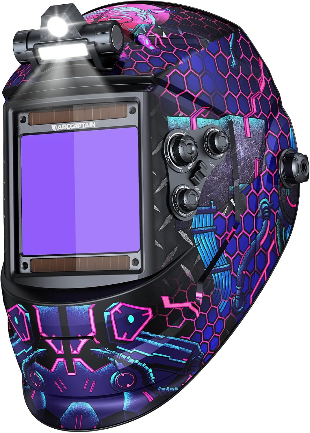 ARCCAPTAIN Auto Darkening Welding Helmet with Light, 3.94"X3.66" Large View