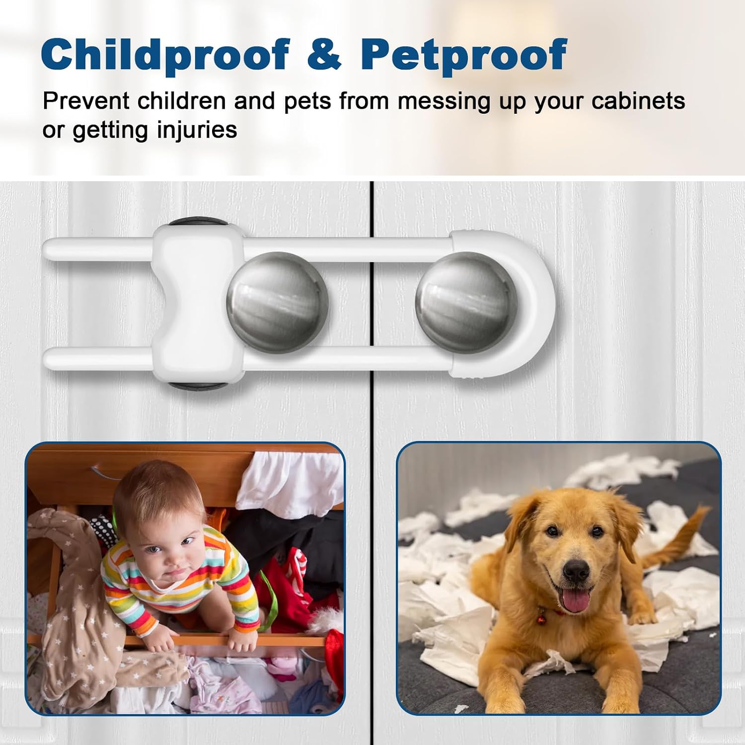Cabinet Locks for Babies,Child Proof Cabinet Locks,8 Pack,White