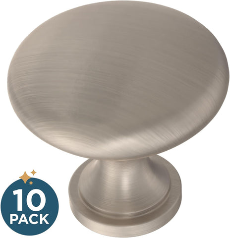 Franklin Brass (10-Pack) – Satin Nickel Cabinet Knobs for Dressers, Drawers, Kitchen Cabinet Door, Vanity, Furniture, Closet Knobs, 1-3/16 Inch Round | Mushroom