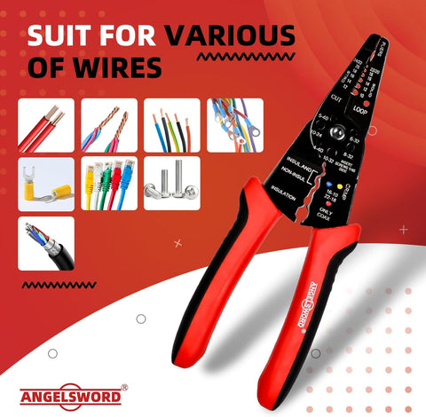 ANGELSWORD 8" Wire Stripper, Wire Cutter, Wire Crimper, Electrician Tool