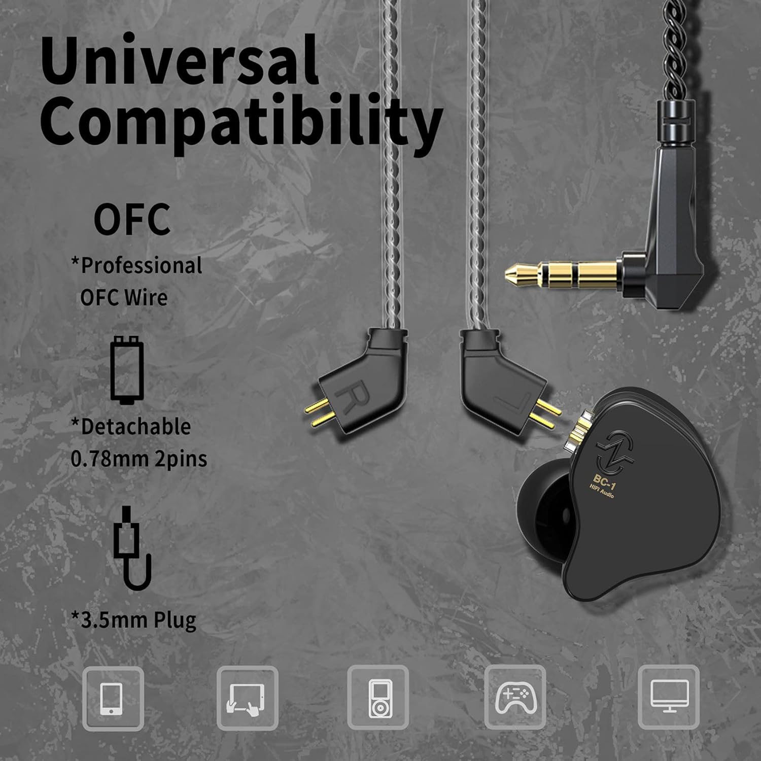 CCZ Yinyoo Melody in Ear Monitors Earphones Headphones Wired Earbuds without Microphone IEM HIFI Bass with 1DD 1BA, Ear fins, 4N OFC Cable for Musicians, Singer, on Stage, Studio (Purple, without mic)