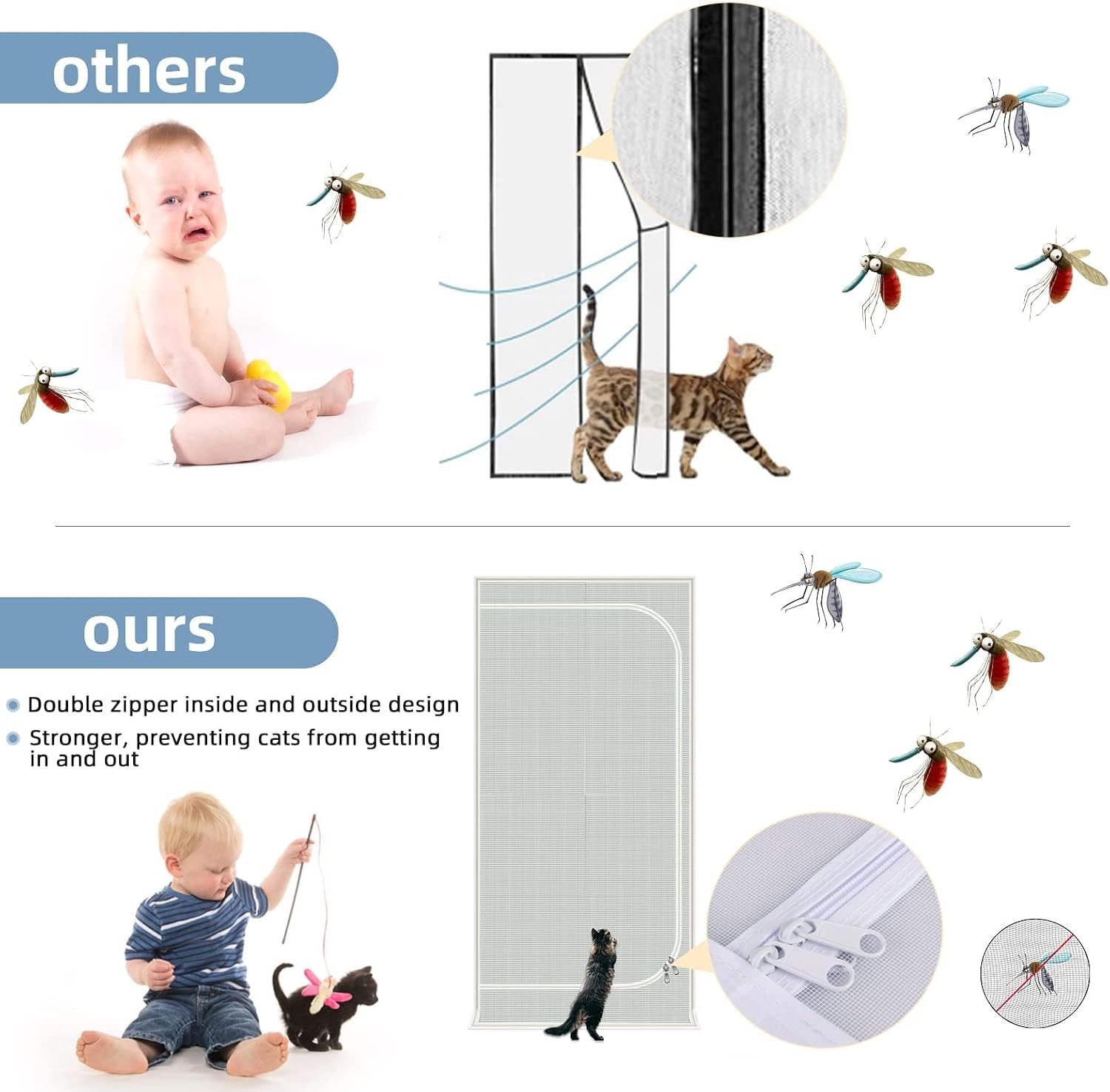 Upgraded Pet Screen Door,Fits Door Opening Size 36''x 81'',Thickened Cat Resistant Mesh Screen Door for Living Room,Kitchen,Bedroom,Cat Proof Screen with Zipper Closure.