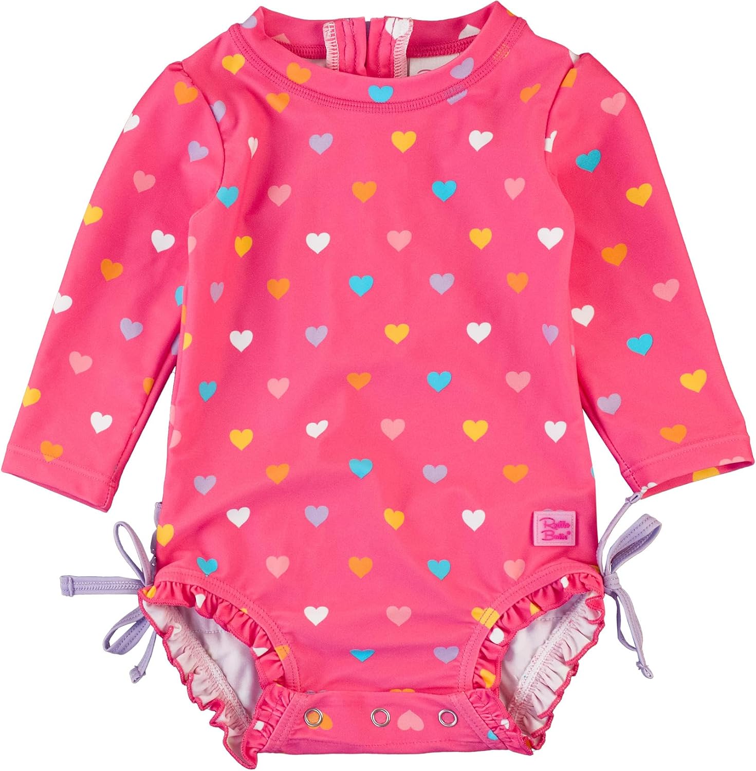 RuffleButts Baby Girl Polka Dot Rash Guard - UPF 50+ Swimsuit