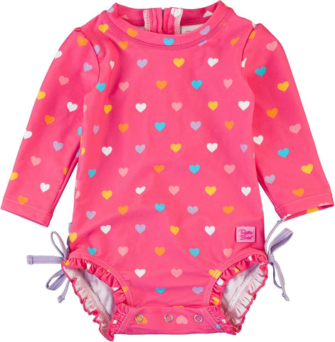RuffleButts Baby Girl Polka Dot Rash Guard - UPF 50+ Swimsuit