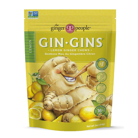 GIN GINS Lemon Ginger Chews – Natural Fresh Ginger Candy by The Ginger People – Individually Wrapped Healthy Candy – Lemon Flavor – 3 oz Bag – Pack of 1