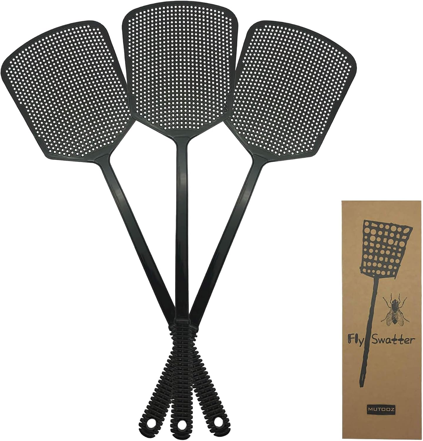 MUTOOZ Fly Swatter Multi-pacl Manual, Flexible & Heavy Duty Fly Swatters Thick Handle, Black 3 Pack