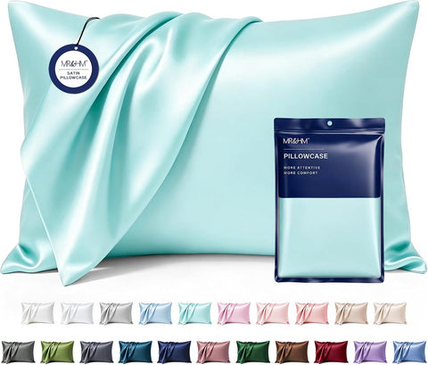 MR&HM Satin Pillowcase 2 Pack, King Size 20"x40", Turquoise