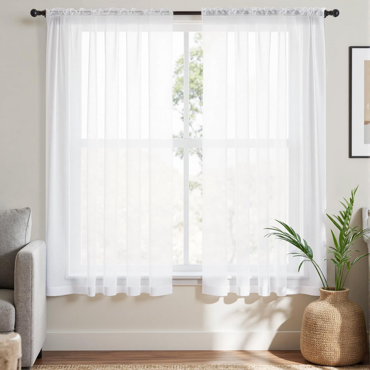 MIULEE Short White Sheer Curtains 45 Inches Long, 54 X 45 Inches, 2 Panels