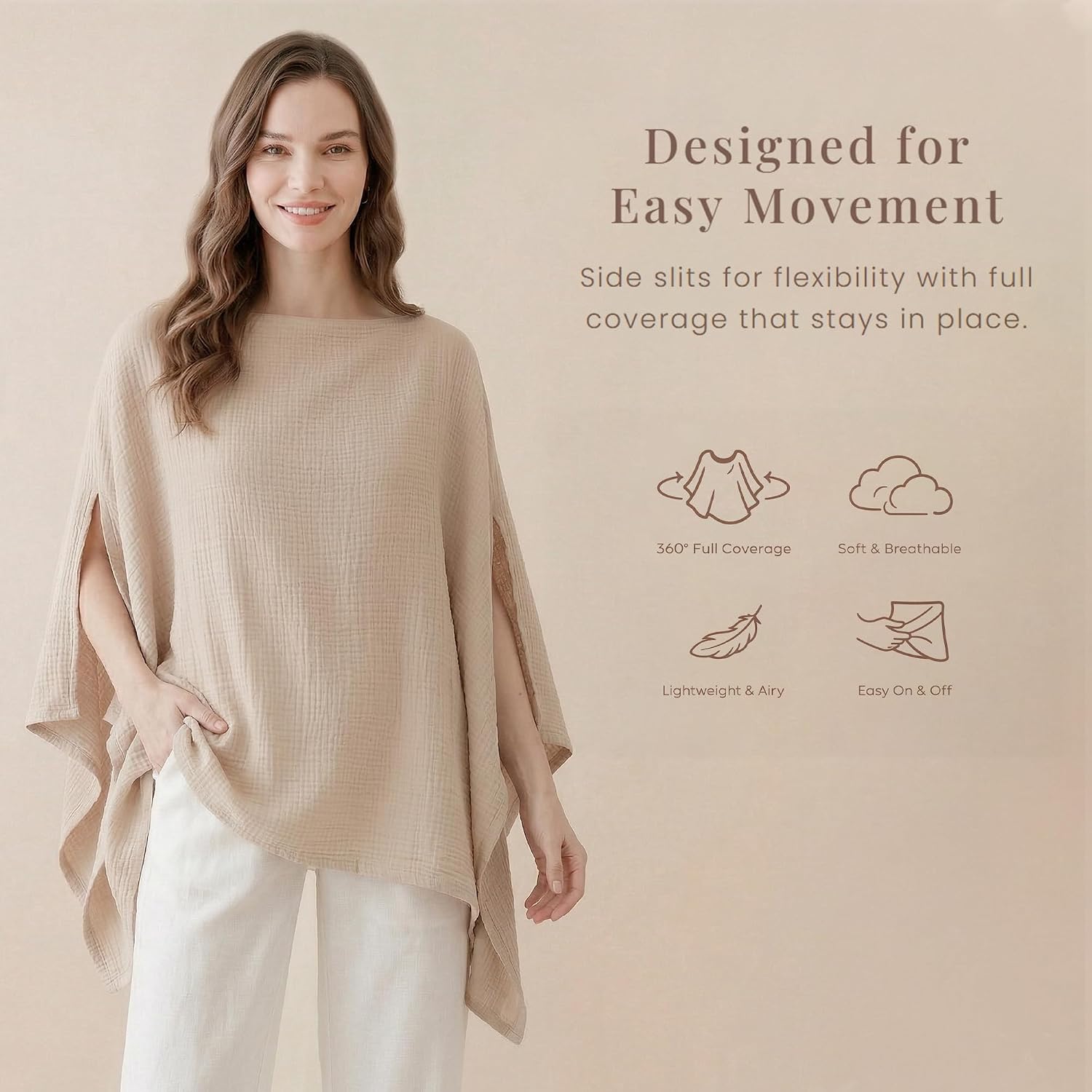 Konssy Muslin Nursing Cover for Women, 360° Full Privacy Poncho