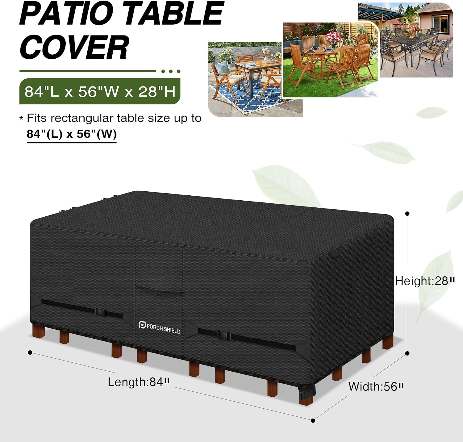 Porch Shield Waterproof Rectangular Patio Table Cover 84 x 56 inch, Black