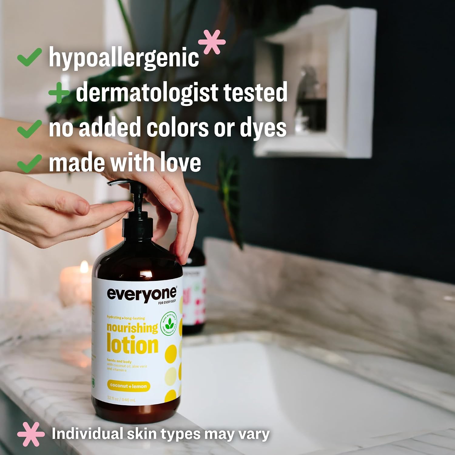 Everyone 2-in-1 Lotion for Hands/Body, 32 ounce (Pack of 1) Coconut and Lemon made with Essential Oils for Men and Women