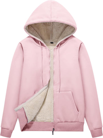 Flygo Women Winter Hoodies Zip Up Fleece Sherpa Lined Warm Sweatshirts Jacket