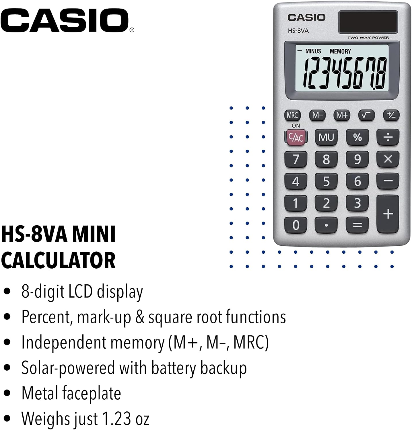 Casio HS-8VA Mini 6-Function Calculator