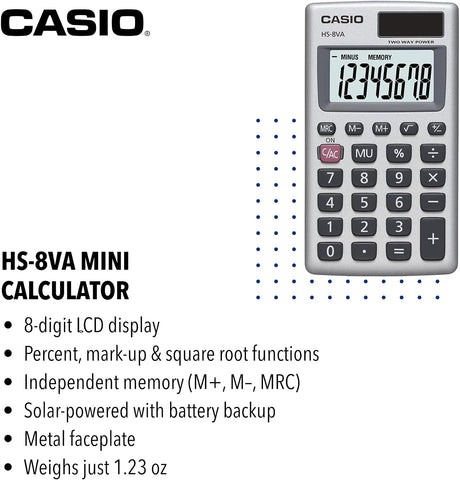 Casio HS-8VA Mini 6-Function Calculator