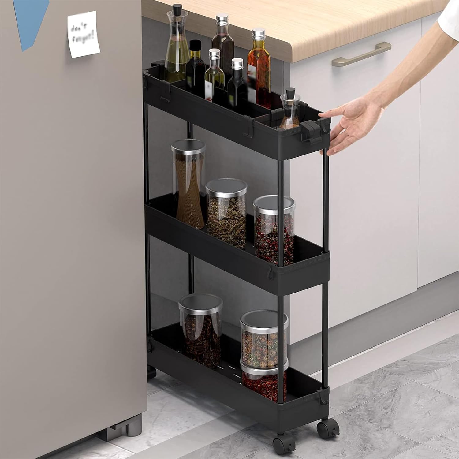 SPACELEAD 2-piece Set Slim Storage Cart 3 Tier,Bathroom Organizer Rolling Utility,Mobile Shelving Unit Slide Out for Office, Kitchen, Laundry Room & Narrow Places