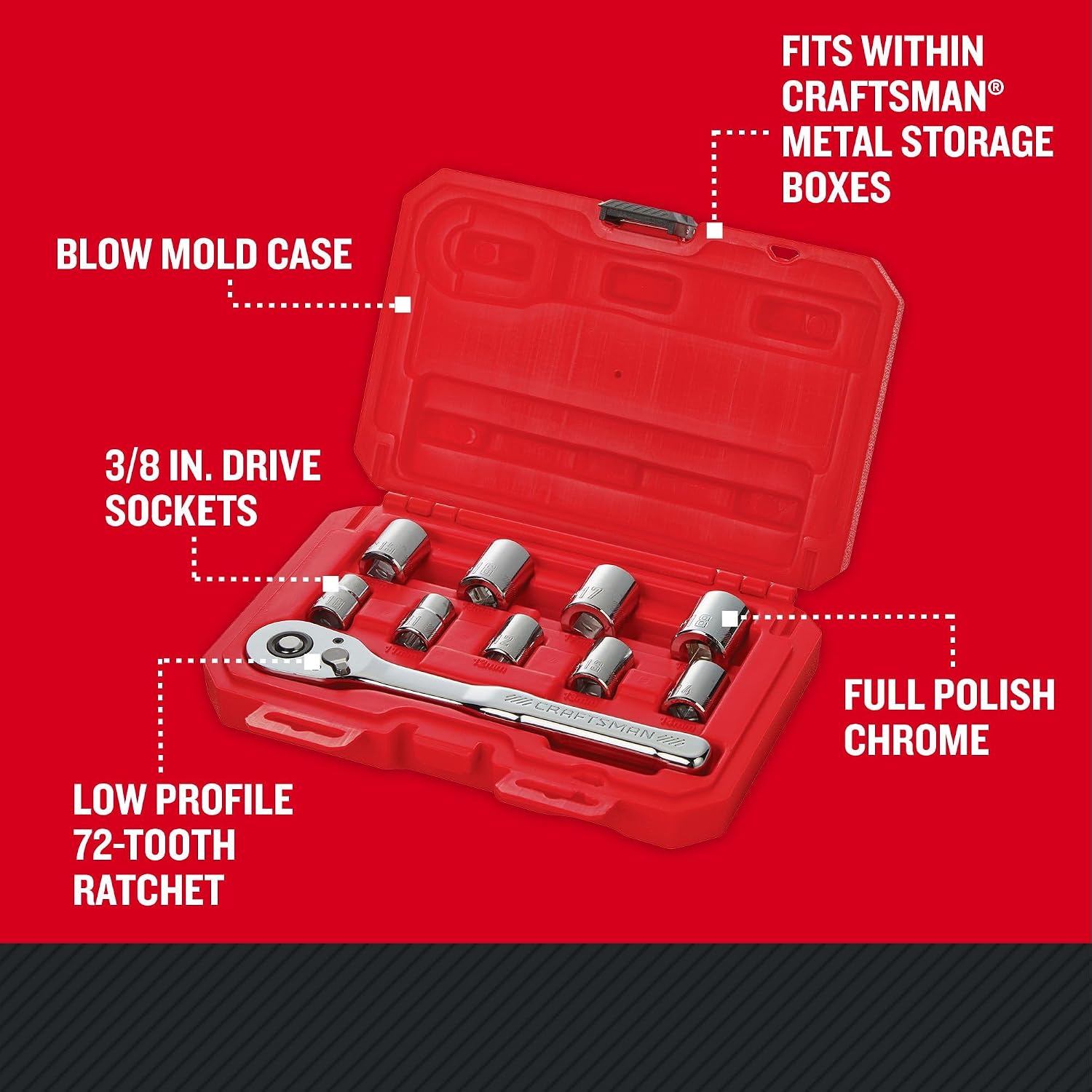 CRAFTSMAN Mechanics Tool Set, Metric, 3/8 Inch Drive, 10 Piece (CMMT34564)