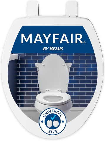 Mayfair Universal Size Slow Close Toilet Seat, Durable Plastic, Fits Round & Elongated Toilets, White