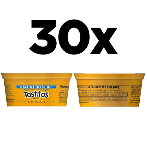 Tostitos Dips, Queso To Go Nacho Cheese Dip, Medium, 3.625 oz Cups (30 Pack)