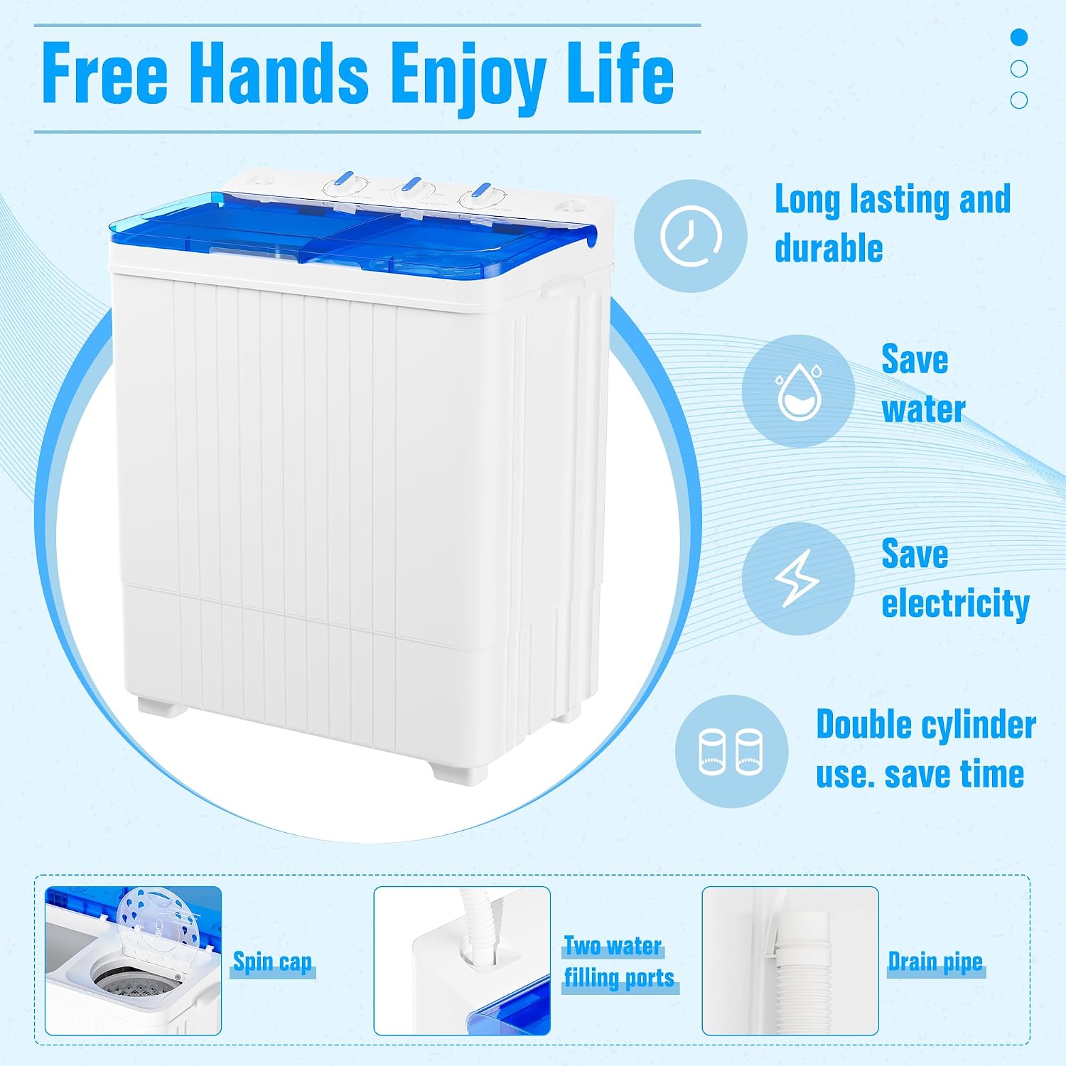 Superday Portable Washing Machine with Longer Hose, 28 Lbs Compact Mini Washer and Dryer Combo,Twin Tub Washing Machine Laundry Compact Washer spinner Combo for Apartments RVs and Dorms(Blue)