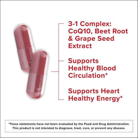 Qunol 3-in-1 Beet Roots Capsules with CoQ10, Blood Pressure Support, 120ct | Supports Healthy Blood Circulation & Heart Healthy Energy, From the #1 Brand of CoQ10, Vegetarian, No Synthetic Dyes