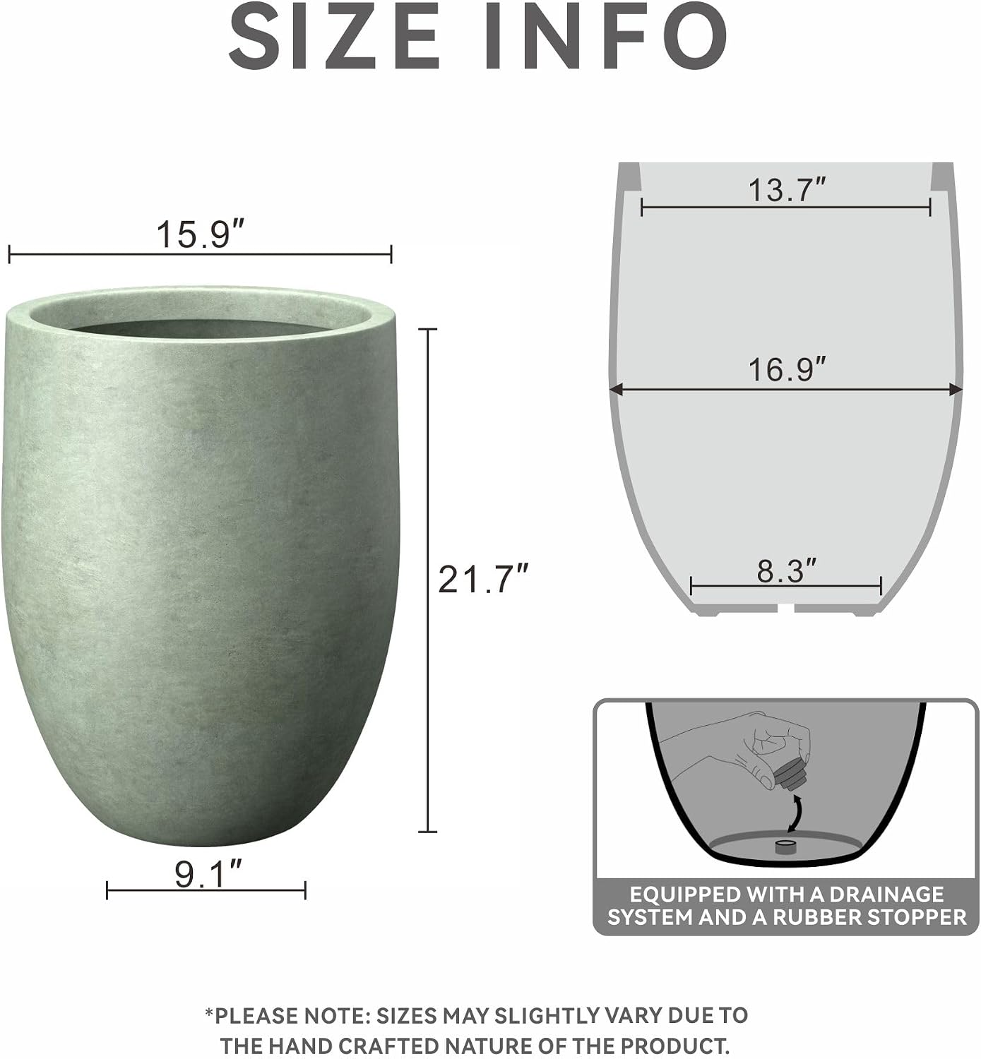 Kante Large Round Bullet Mint Green Concrete Planter 21.7" Tall, Outdoor