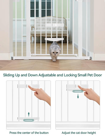 Babelio Extra Wide Dog Gate with Cat Door, CatPrivilege II, 29-48", White