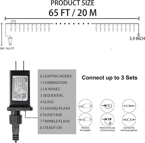Dazzle Bright 200 LED Halloween Mini String Lights, 65 FT Connectable Waterproof 8 Modes Fairy Lights for Indoor Outdoor Patio Garden Holiday Party Decorations (Purple & Orange & Green)