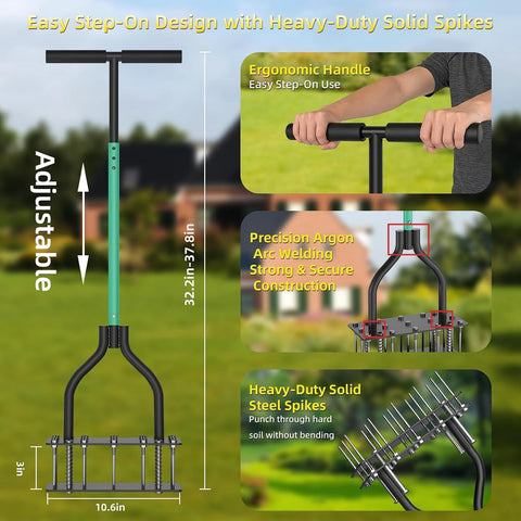 Lawn Aerator Tool, Dual-Layer 15-Spike Heavy-Duty Steel Aerator Lawn Tool
