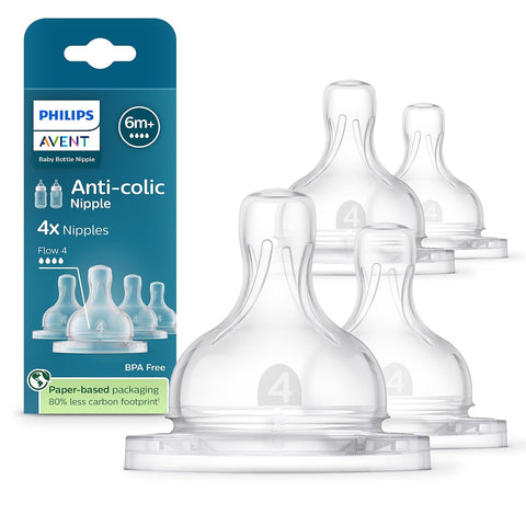Philips Avent Anti-Colic Baby Bottle Nipples, Fast Flow, BPA-Free, 4-Pack