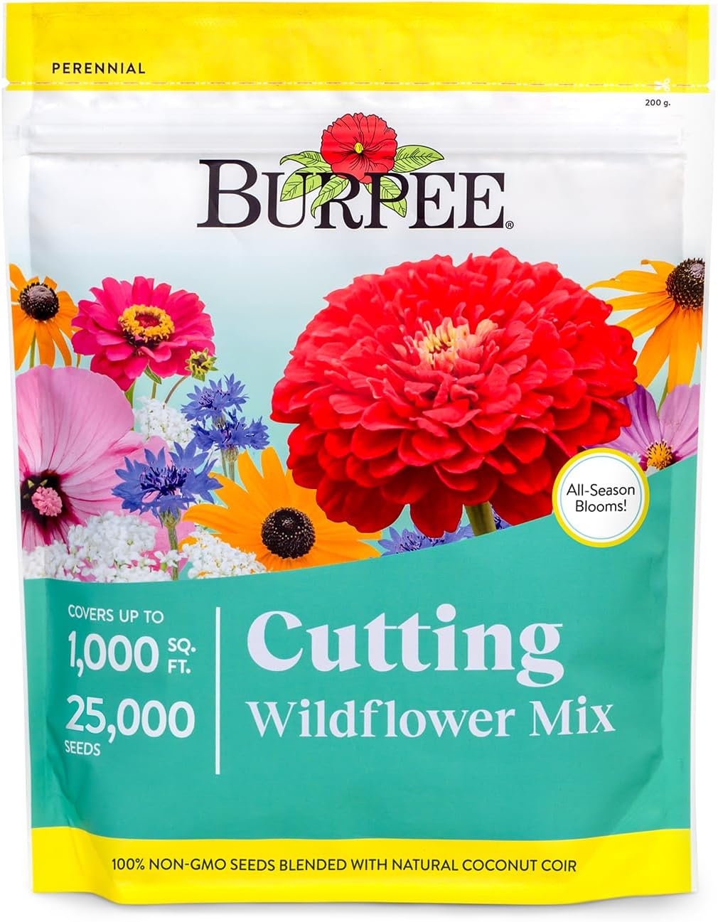 Burpee Wildflower Seeds Cutting Mix | 25,000 Bulk Seeds, Multi, 1 Bag | 15 Varieties of Non-GMO Flowers | Perennial Wildflower Mix | Covers 1,000 Sq. Ft.