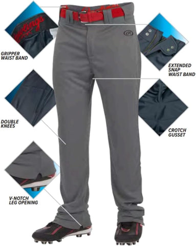 Rawlings Men's Launch Baseball Pants | Full Length Semi-Relaxed Fit | Piped