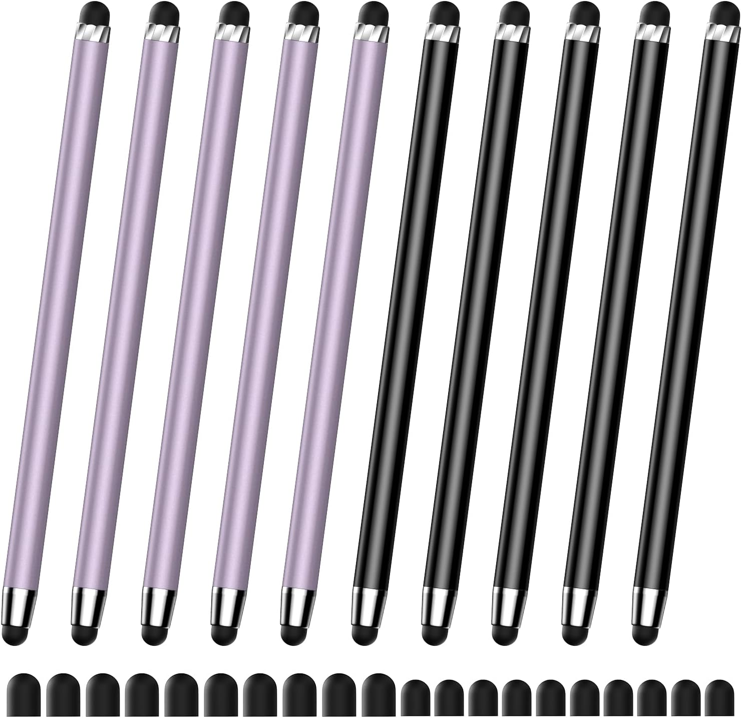 DAXINGXING 10-Pack 2-in-1 Stylus Pens for Touch Screens, 5 Purple & 5 Black