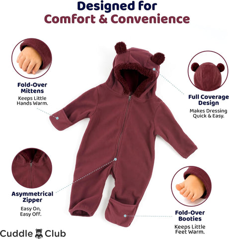 Cuddle Club Fleece Baby Bunting Bodysuit Hoodie, Newborn - 5T